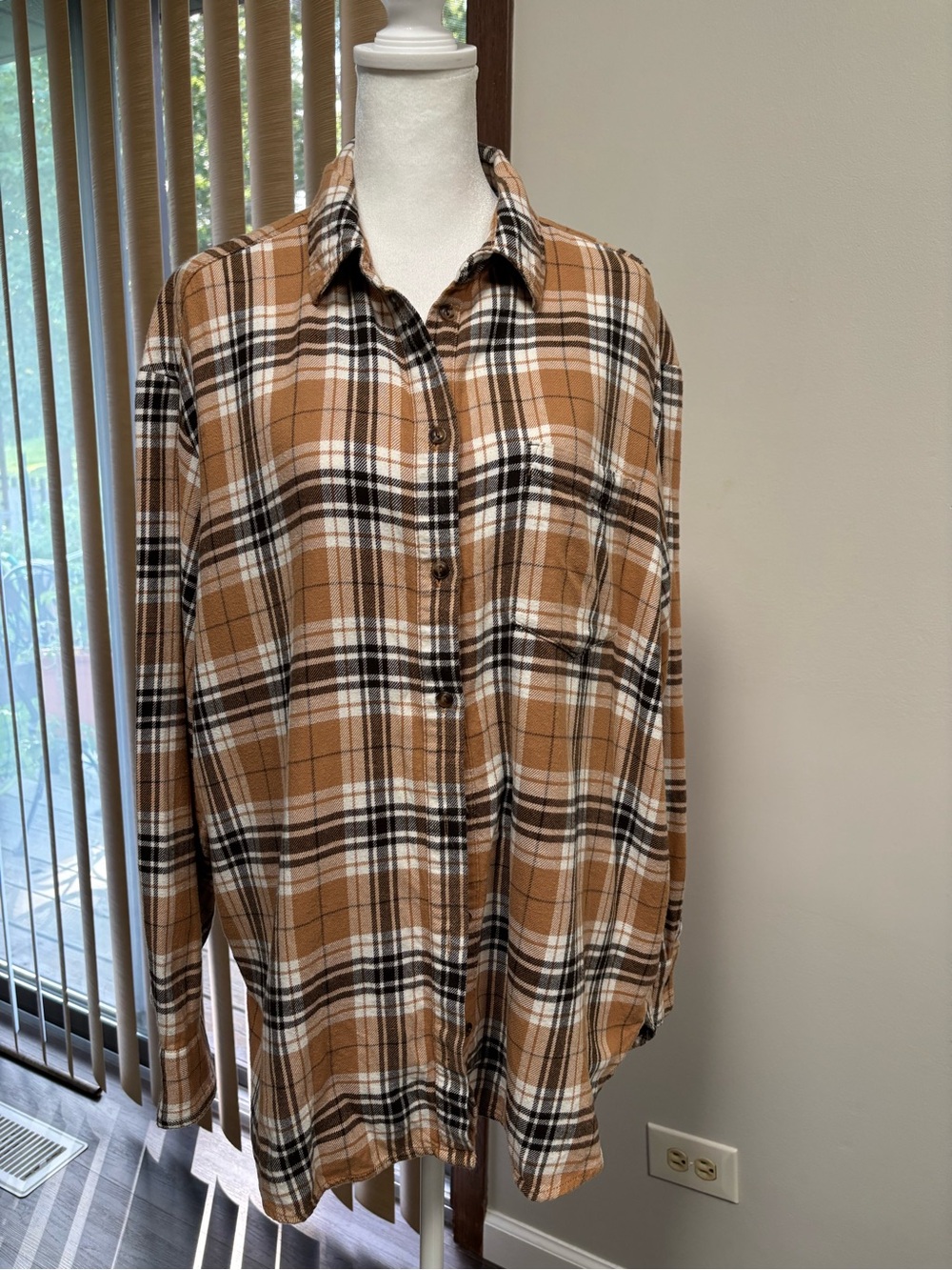 GAP Tan, Black & White Plaid Button-Down Shirt